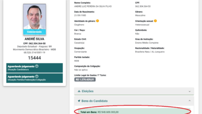 Deputado de AL declara R$ 548